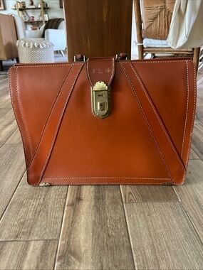 VINTAGE Genuine Deep Cowhide Leather Military Style Briefcase 1960’s Mid Century
